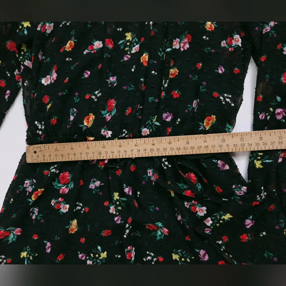 Banana Republic ClipDot Black Floral Chiffon Mock Neck Midi Dress Women's 2 - Picture 7 of 13